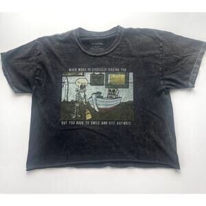 Nickelodeon Spongebob Acid Wash Gray Crop Tee Sz L